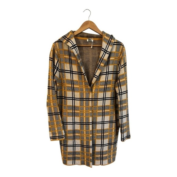 Gerry Weber Sweater Jacket Long Lined Plaid Duster Size 12 Cotton - Picture 1 of 5